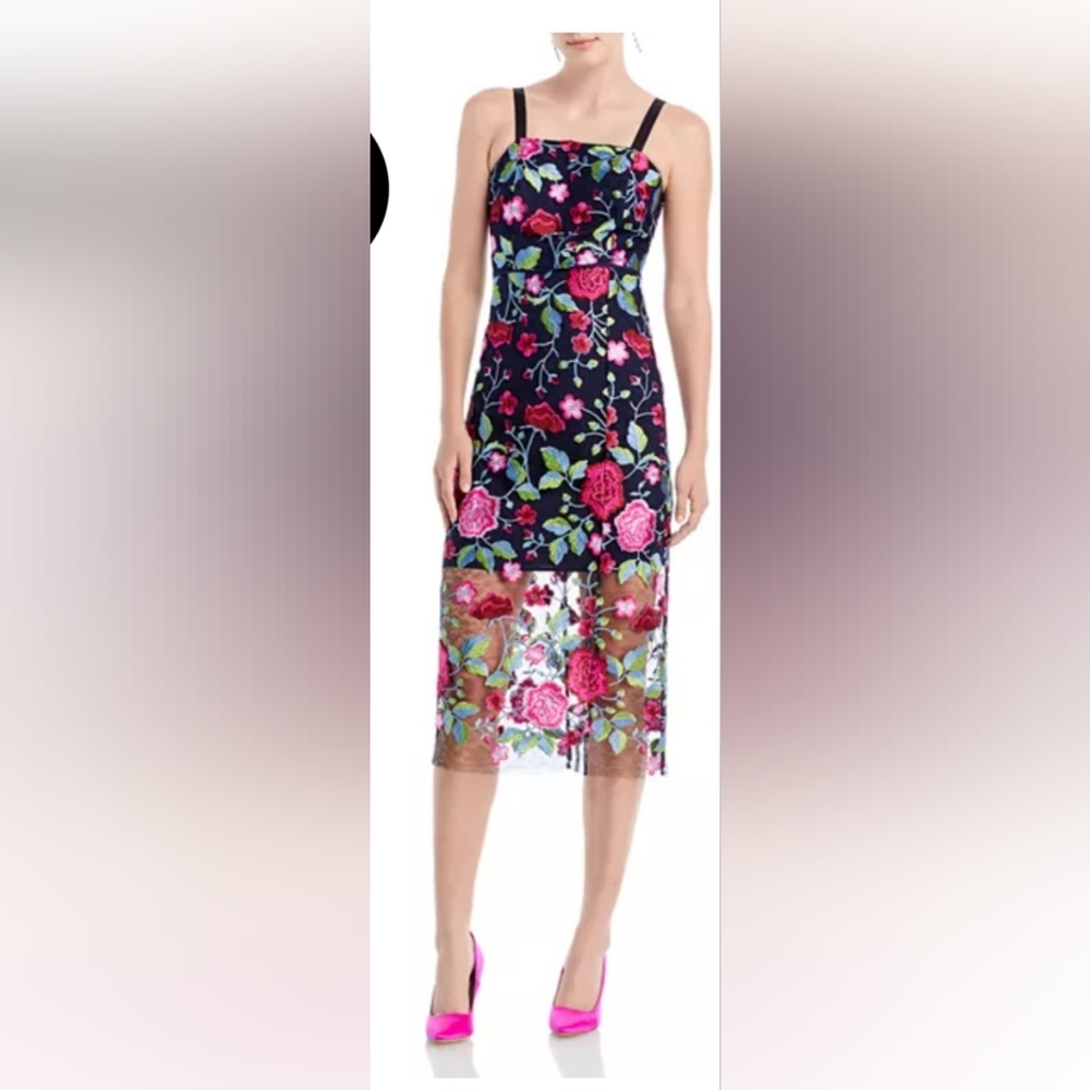SAM EDELMAN EMBROIDED peony DRESS NWT midi navy floral sz0 NWT🌹🌹🌹🌹